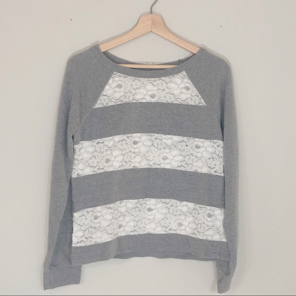 LC Lauren Conrad Striped Lace Sweater
